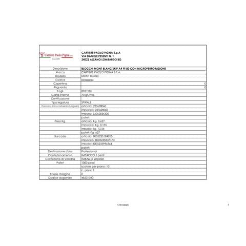 Quaderni spiralati A4 Pigna Mont Blanc Soft Touch assortiti - rigatura 5 mm - 100 ff - Conf. 5 pezzi - 02306885M